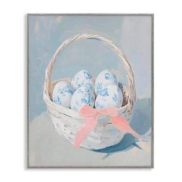 Imagem de Stupell Industries Cesto de ovo floral azul cinza emoldurado, arte giclée, design por Arlington Prints, 20 x 16