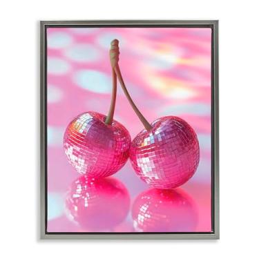 Imagem de Stupell Industries Arte de parede em tela flutuante cinza pastel bola de discoteca cereja, design por Creative Studio, 21 x 17