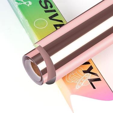 Imagem de HTVRONT Vinil Permanente Ouro Rosa Para Cricut - Rolo Metálico Cromado De 30 Cm X 1,8 M, Fácil Remover E Transferir, Adesivo Espelho, Decoração Casa Festas