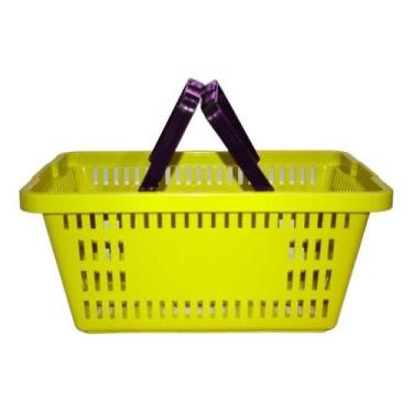 Imagem de 10 Cestas Cestinha Plastica Preta Reforçada Supermercado Mercado 16 Litros (Amarelo)