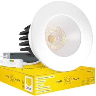 Imagem de Perlglow Luminária de teto branca redonda de 3,8 cm, luminárias embutidas de LED, regulável 7W = 50W, 650 lúmens, CRI 90+, classificação IC, selecionável 5CCT 2700K|3000K|3500K|4100K|5000K
