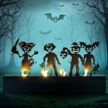 Imagem de Luzes LED de silhueta de filme de terror de Halloween – Luzes de sombra de personagens assustadores, decoração de mesa de silhueta de Halloween para ambientes externos, garagem, varanda, jardim