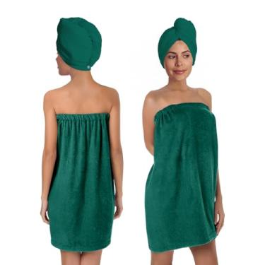 Imagem de Conjunto de envoltório de banho de microfibra com turbante de cabelo, verde, envoltório de toalha de spa feminino, 81,5 x 59 polegadas, roupão macio absorvente para casa de banho