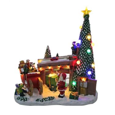 Imagem de HOME ARCHIVE Estatueta de cena de árvore de Natal de Papai Noel e o trenó com luz de LED/operado por bateria musical de mesa para decoração de Natal em casa (Papai Noel e trenó)