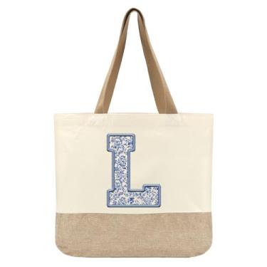 Imagem de Jeteman Sacola de lona inicial, bolsas femininas personalizadas com monograma, presente de aniversário de lua de mel para damas de honra, G, Large