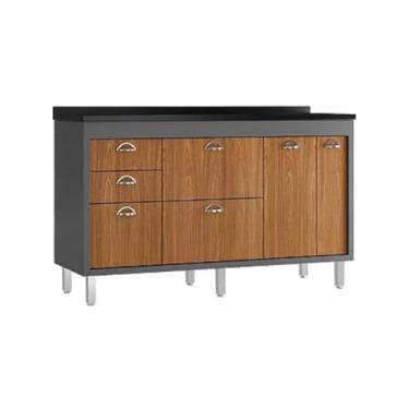 Imagem de Balcão de Cozinha 144cm Grande 3 Gavetas Armário 100% Mdf (Cinza/Freijó)