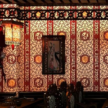 Imagem de ESSMOKO Papel de parede chinês clássico imitação de madeira esculpida grades de janela sala de estar estudo varanda fundo papel de parede grosso cor mogno