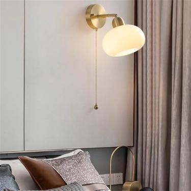 Imagem de Luminária de parede LED de latão dourado com interruptor de corrente, arandelas de vidro leitoso, abajur de decoração para casa, luminárias de parede vintage, simples, iluminação de parede m