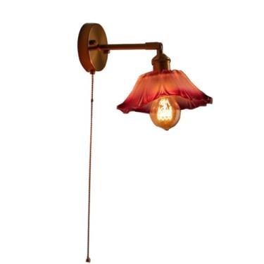 Imagem de Luminária de parede industrial, luminária de parede de latão com cúpula de vidro âmbar, luminária de parede de braço ajustável com corrente de puxar para quarto, sala de estar (roxo)