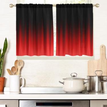 Imagem de AAtter Cortinas de janela vermelhas e pretas para cozinha, abstrato, ombré, gótico, anime, meninos, pequena, curta, casa, sala de estar, quarto, banheiro, varão, bolso, cortinas, camadas de tratamento