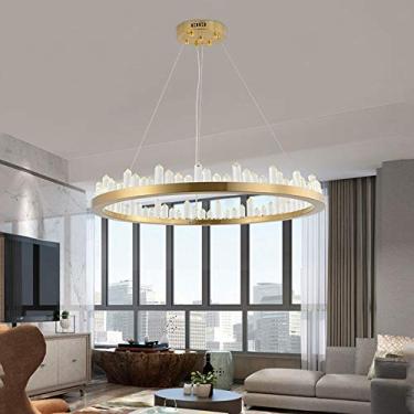 Imagem de Candelabro Post - Lustre moderno redondo iceberg Lustre criativo Sala de estar Bar Personalidade Simples Jantar Lustre de cristal dourado (Tamanho: D80CM) (Tamanho: D60CM)