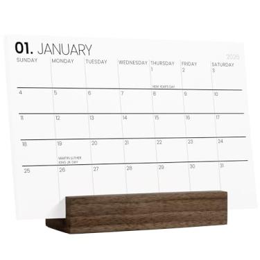 Imagem de Karto Calendário de mesa 2026-2027 - Calendário de dois anos com suporte de madeira, 10 x 15 cm meses para escritório ou casa - nogueira minimalista