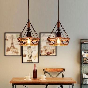 Imagem de Luminária pendente tipo diamante vintage com corda de 25 cm de diâmetr
