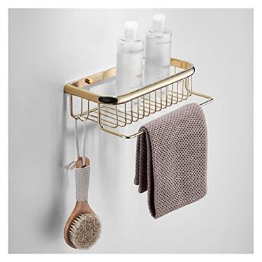 Imagem de Prateleira de banheiro suporte de toalha dourado pálido suporte de parede, toalheiro de banheiro, suporte de toalha duplo de parede dobrável de 61 cm, prateleiras flutuantes multifuncionais montadas