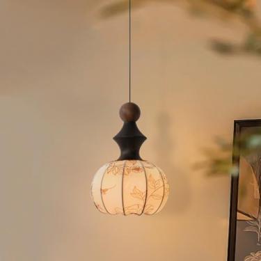 Imagem de KSSTEVNBD Luminária pendente de designer nórdico/lustres de lanterna de tecido estampado/sala de estar, sala de jantar, hall de entrada, iluminação suspensa de quarto/estilo Wabi-Sabi luzes pendentes