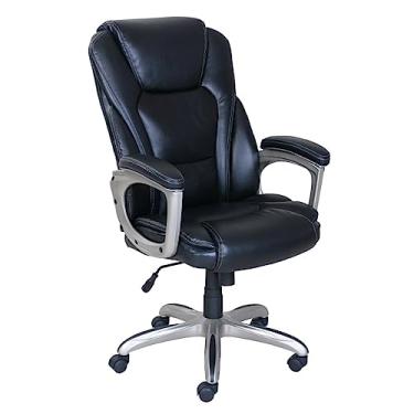 Imagem de Confortável escritório – Suporte lombar ajustável, rodas de borracha silenciosas, base de metal resistente, mesa executiva grande para computador com encosto alto, design ergonômico acolchoado grosso