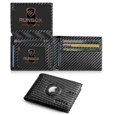 Imagem de RUNBOX Carteira masculina fina de couro RFID 2 porta-documentos com caixa de presente, CF BLACK ATH
