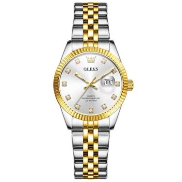Imagem de OLEVS Relógio feminino prata para mulheres relógios femininos de luxo para pulso pequeno, aço inoxidável, à prova d'água, analógico, quartzo, data vestido Reloj para mulheres, Prata, ouro, prata