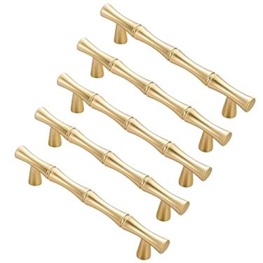 Imagem de Puxador criativo para móveis - Puxador de porta de armário antigo em forma de bambu conjunto de 5, puxador exclusivo de armário, processo de galvanização de liga de zinco (ouro, 96 mm)