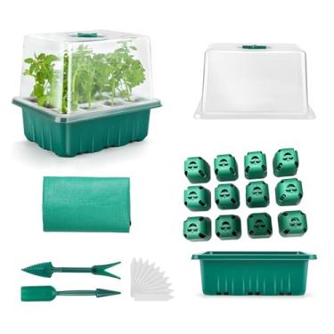 Imagem de cdmoke Bandeja de sementes para iniciantes, bandejas de sementes com ventilação ajustável e umidade, kit iniciante de plantas, propagador de estufa, bandejas biodegradáveis para germinação de mudas