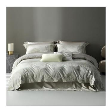 Imagem de Conjunto de edredom jacquard - conjunto de edredom de algodão macio, conjunto de 4 peças com zíper invisível, 1 capa de edredom, 1 lençol e 2 almofadas de travesseiro capa de edredom casal (cor: 4