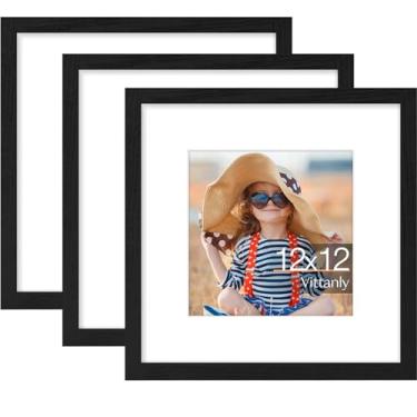 Imagem de Vittanly Conjunto de 3 porta-retratos de 30 x 30 cm, exiba imagens 20 x 20 cm com tapete ou 30 x 30 cm sem tapete para montagem na parede, molduras para decoração de casa, madeira projetada, preta