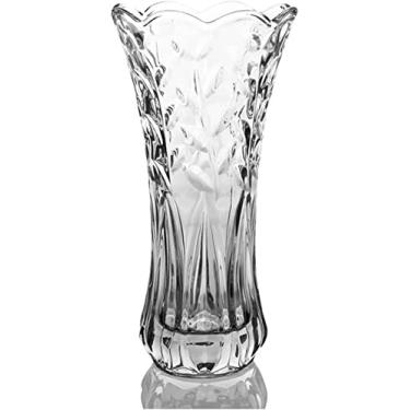Imagem de CYYHGD Vasos decorativos vaso de vidro europeu transparente criativo vaso padrão folha arranjo de flores decoração vasos de flores (cinza 25 cm) (cinza 30 cm)
