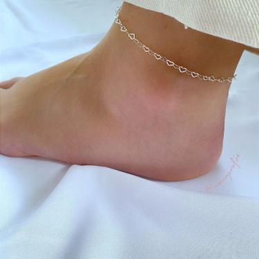 Imagem de Tornozeleira elo corações prata legítima atacado - Dinamus joias 