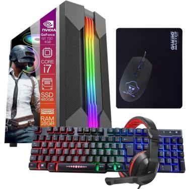 Imagem de Computador PC Gamer Completo TOB Intel Core i7 rede sem fio SSD 480GB 16GB VGA GT730 2GB Windows 10 Pro Trial + Teclado e Mouse + Mouse Pad + Headset