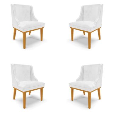 Imagem de Kit 4 Cadeiras Decorativas Sala de Jantar Base Fixa de Madeira Firenze PU Branco Brilho/Castanho G19 - Gran Belo
