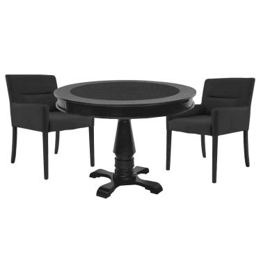 Imagem de Mesa de Jogos Carteado Victoria Tampo Reversível Preto com 2 Cadeiras Vicenza Preto Fosco - GranBelo