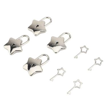 Imagem de GLOGLOW Cadeado Em Forma de Estrela, Mini Cadeado de Liga de Zinco Com Chave para Caixa de Joias, Livro Diário, Bolsa e Cerimônia de Amor (Prata)