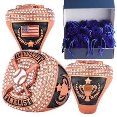 Imagem de TOPSPORTSJEWELRY Pacote com 12 peças de beisebol Home Plate Championship Trophy Ring Award Gift for Tournament Teams Palyers Awards Tamanho 9,5 Ouro, Prata, Cor Bronze (12 peças de anéis finalistas de