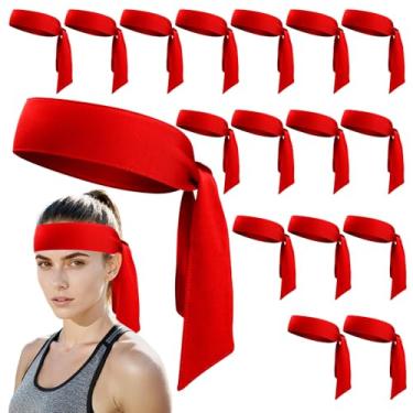 Imagem de ONUPGO 18 peças de tiaras de cabeça para homens e mulheres, faixa de transpiração esportiva ajustável, faixa de cabeça ninja para karatê, faixa de cabeça para treino com absorção de suor para esportes