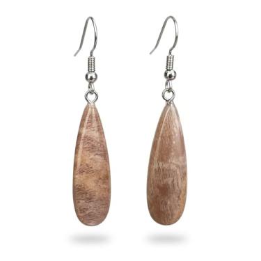 Imagem de Brincos de cristal, brincos de olho de tigre de fluorita em forma de lágrima natural, brincos de pedra preciosa curativa feitos à mão para mulheres, 52mm, Latão, Pedra do Sol