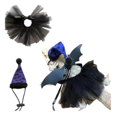 Imagem de Conjunto de 2 peças de chapéu de coelho de lagarto de Halloween, vestido tutu, chapéu ajustável para animais de estimação pequenos, porquinhos-da-índia, furões e outros animais pequenos, roupas de