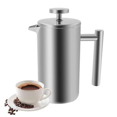 Imagem de Cafeteira French Press de aço inoxidável 304 de camada dupla de 350 ml, máquina de lavar louça, adequada para cappuccino Latte Mocha (prata-350 ml-1 peça)