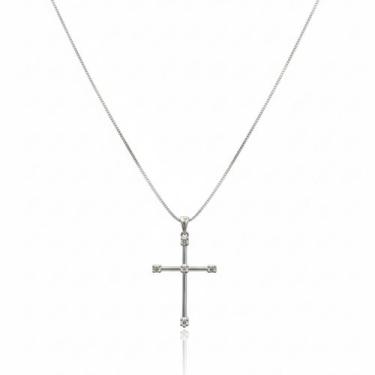 Imagem de Colar Cruz com Ponto de Luz Banhado a Prata - Lazzuli Joias