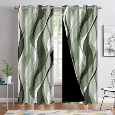 Imagem de DORCEV Cortinas de janela com linhas verdes arte abstrata estética gradiente verde sálvia blackout cortinas geométricas com isolamento térmico escurecimento de quarto, cortinas de cozinha, 134 x 213