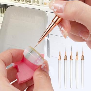Imagem de Conjunto de 5 pincéis de arte de unhas para linhas finas, desenhos detalhados, listras, kit de canetas de unhas de ponta fina para salão de beleza e uso doméstico