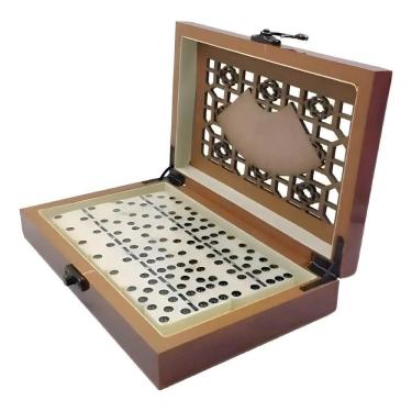 Imagem de Jogo Domino Luxo Caixa De Madeira Pedra De Osso