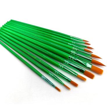 Imagem de Conjunto de pincéis de tinta a granel, 12 peças de pincel redondo de nylon de ponta plana para aquarela, guache, artesanato, pintura detalhada, sala de aula, verde