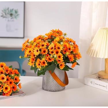 Imagem de 1 buquê de margaridas artificiais em miniatura de flores de seda para decoração de casa, mesa de centro de mesa, decoração interna (laranja)