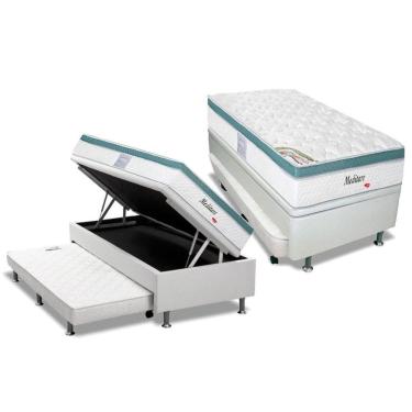 Imagem de Cama Box Baú Solteiro: Colchão Molas Ensacadas Herval Meditare + Base Crc Courano Branco (88x188)