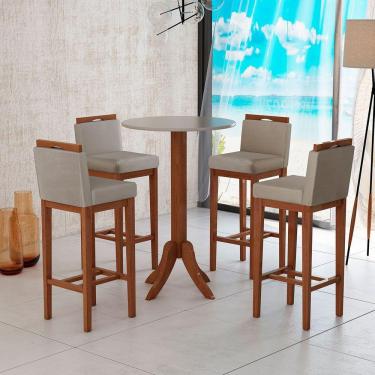 Imagem de Kit 4 Banquetas Alta Estofadas + Mesa Bar Madeira Maciça Suede Bege CCS