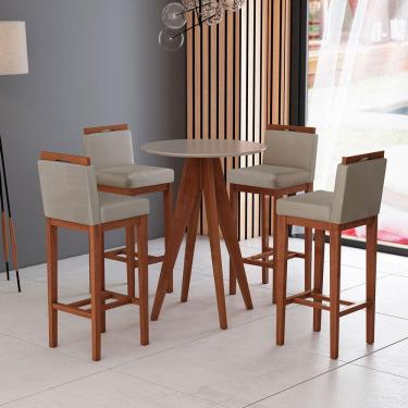 Imagem de Kit 4 Banquetas Alta Estofadas + Mesa Bar Madeira Maciça Suede Bege CCS