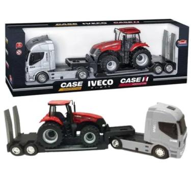 Imagem de Caminhão Plataforma Iveco Hi-Way Com Trator Case 340 - Brinquedo Infan