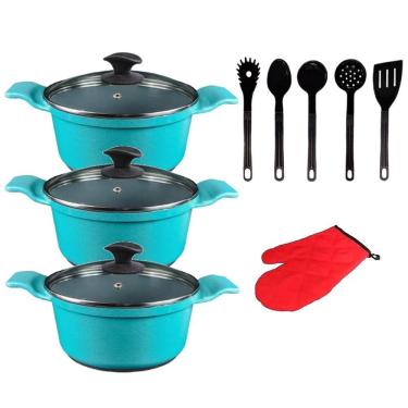 Imagem de Jogo Panelas Azul Cerâmica Talher Preto Javali Aal 26 A 30