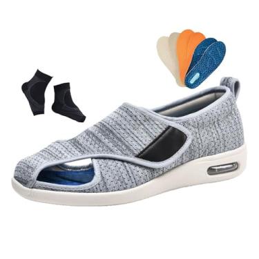 Imagem de Calçado Para Pés Diabéticos, Calçado Ortopédico Ajustável ​​Largos Para Artrite E Edema Diabético Masculino, Conforto Largo Caminhada Engorda Alargamento, Para Edema, Fasceíte(Light Gray,47 EU)