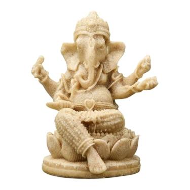 Imagem de MotiveTech Estátua do Senhor Ganesha, escultura religiosa de Buda, ornamento, estatueta de Ganesha para mesa, sala de estar, inauguração de casa, painel do carro, Cáqui 8.5x7x10.5cm